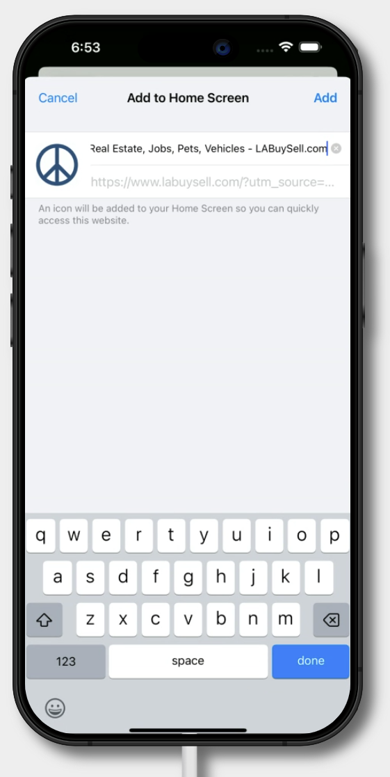 Screenshot of the Safari share menu with 'Add to Home Screen' highlighted.